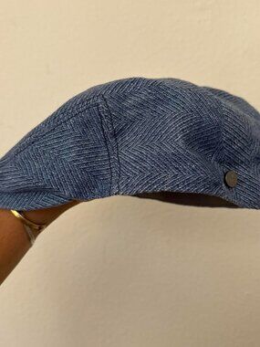 Lierys Blue herringbone tweed beret with white flecks